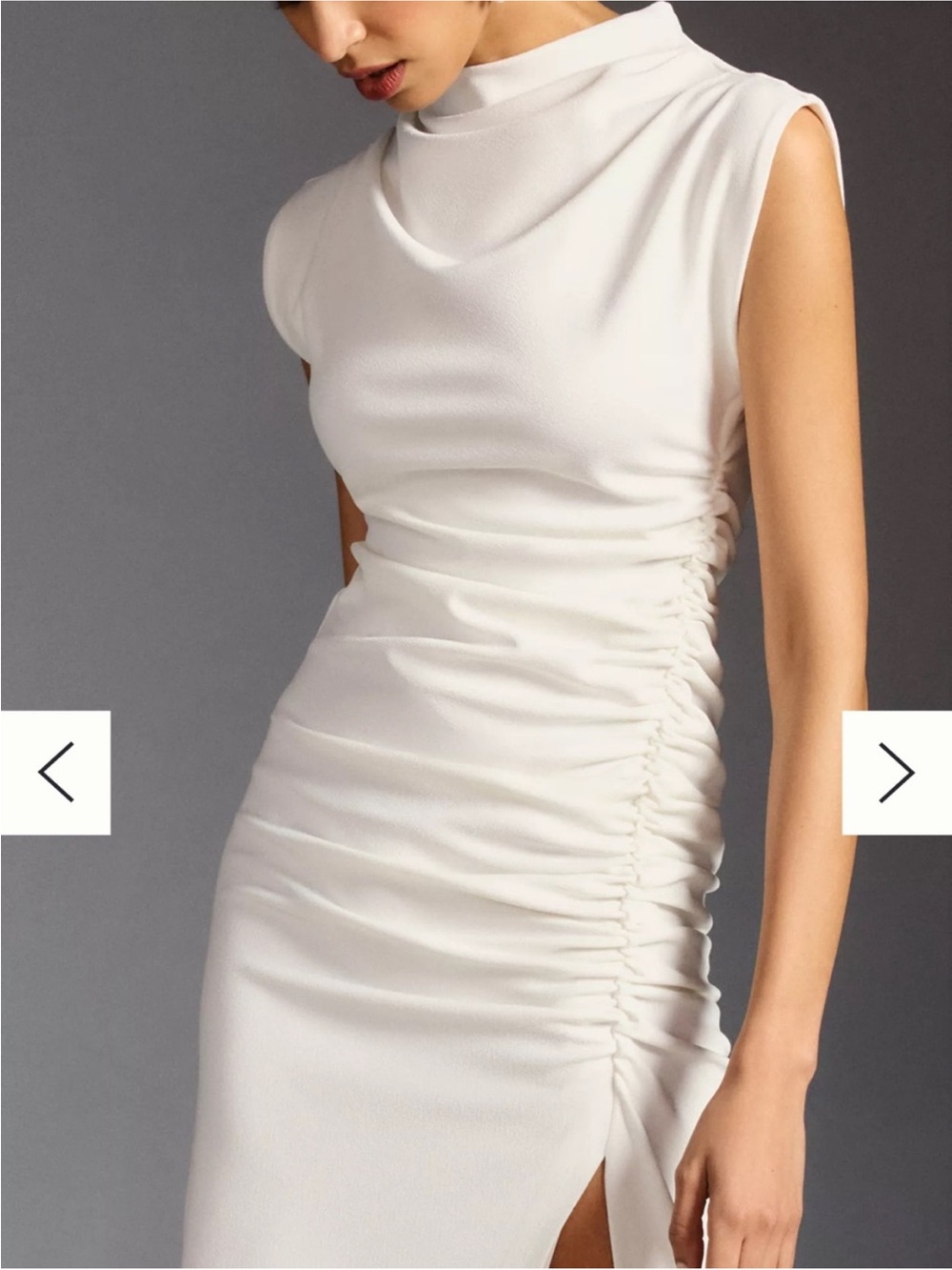 Anthropologie Cream Sleeveless Ruched Side The Maya Midi Dress